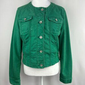 Tristan Casual Chic Emerald Green Denim Jacket - Large
